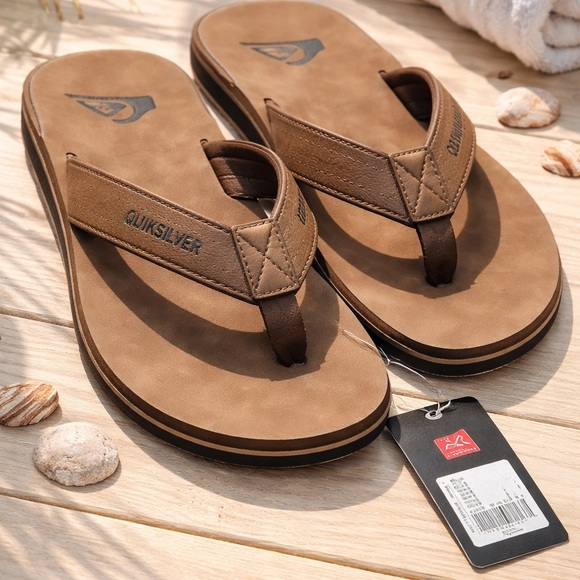 Quiksilver Men's Brown Strap Flip Flops - Cushioned Sandals size 13 - Picture 3 of 7